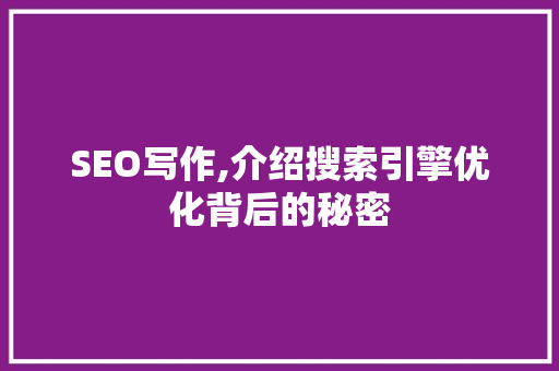SEO写作,介绍搜索引擎优化背后的秘密  第1张