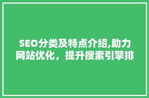 SEO分类及特点介绍,助力网站优化，提升搜索引擎排名