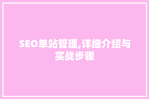 SEO单站管理,详细介绍与实战步骤
