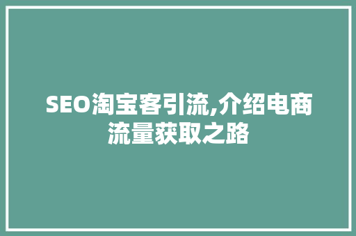 SEO淘宝客引流,介绍电商流量获取之路