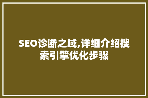 SEO诊断之域,详细介绍搜索引擎优化步骤