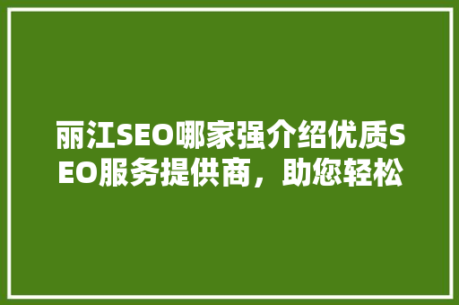 丽江SEO哪家强介绍优质SEO服务提供商，助您轻松提升网站排名！