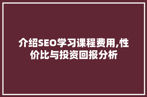 介绍SEO学习课程费用,性价比与投资回报分析