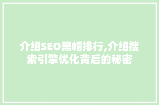 介绍SEO黑帽排行,介绍搜索引擎优化背后的秘密  第1张