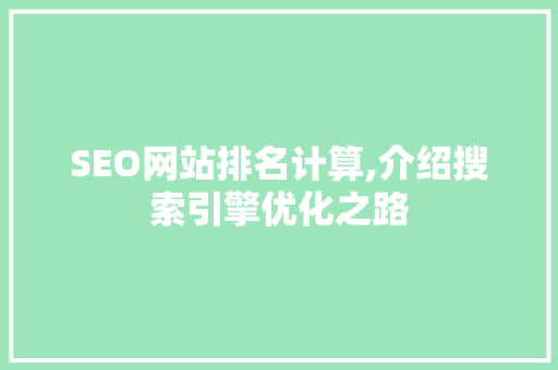 SEO网站排名计算,介绍搜索引擎优化之路