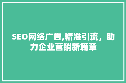 SEO网络广告,精准引流，助力企业营销新篇章  第1张
