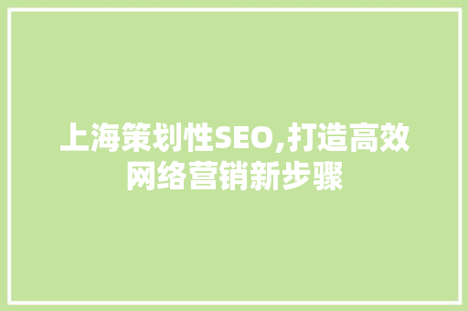 上海策划性SEO,打造高效网络营销新步骤