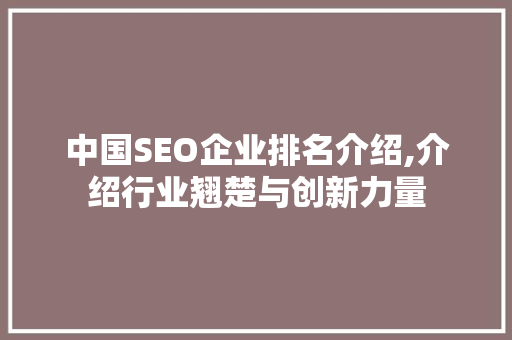 中国SEO企业排名介绍,介绍行业翘楚与创新力量