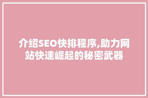介绍SEO快排程序,助力网站快速崛起的秘密武器  第1张