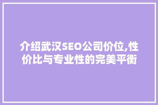 介绍武汉SEO公司价位,性价比与专业性的完美平衡