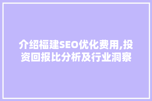 介绍福建SEO优化费用,投资回报比分析及行业洞察