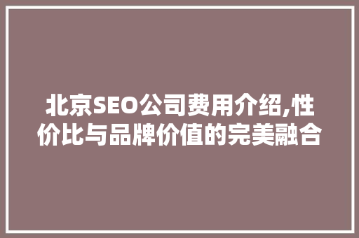 北京SEO公司费用介绍,性价比与品牌价值的完美融合
