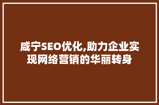 咸宁SEO优化,助力企业实现网络营销的华丽转身