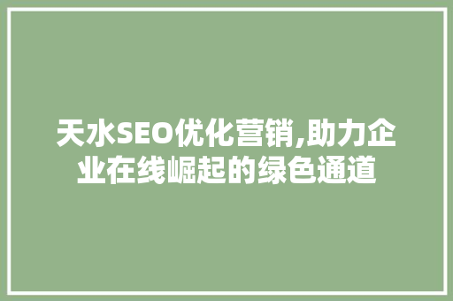 天水SEO优化营销,助力企业在线崛起的绿色通道