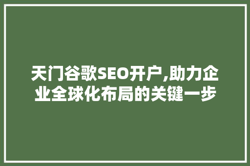 天门谷歌SEO开户,助力企业全球化布局的关键一步