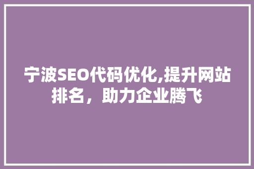 宁波SEO代码优化,提升网站排名，助力企业腾飞