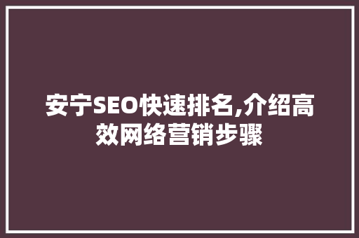 安宁SEO快速排名,介绍高效网络营销步骤
