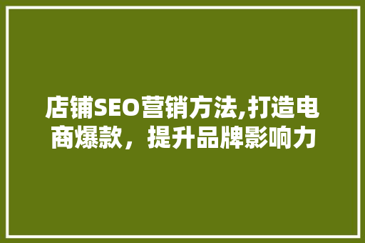 店铺SEO营销方法,打造电商爆款，提升品牌影响力