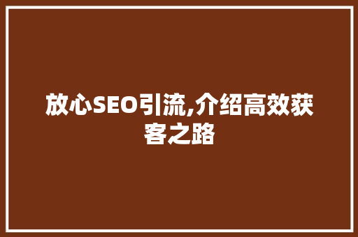 放心SEO引流,介绍高效获客之路