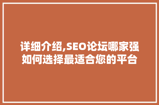 详细介绍,SEO论坛哪家强如何选择最适合您的平台