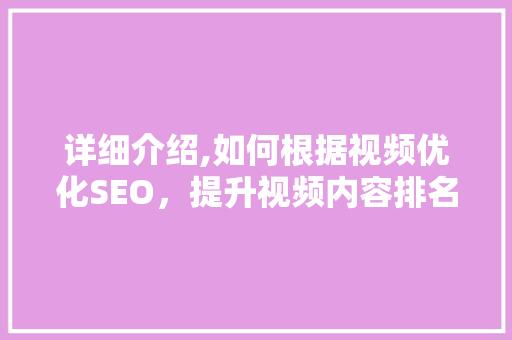 详细介绍,如何根据视频优化SEO，提升视频内容排名