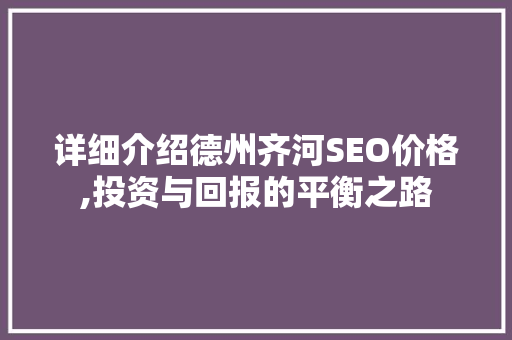 详细介绍德州齐河SEO价格,投资与回报的平衡之路