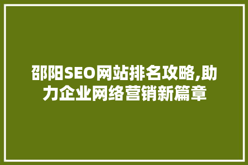 邵阳SEO网站排名攻略,助力企业网络营销新篇章