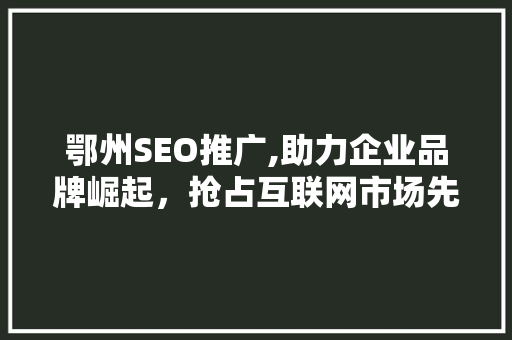 鄂州SEO推广,助力企业品牌崛起，抢占互联网市场先机