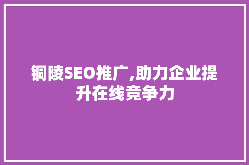 铜陵SEO推广,助力企业提升在线竞争力