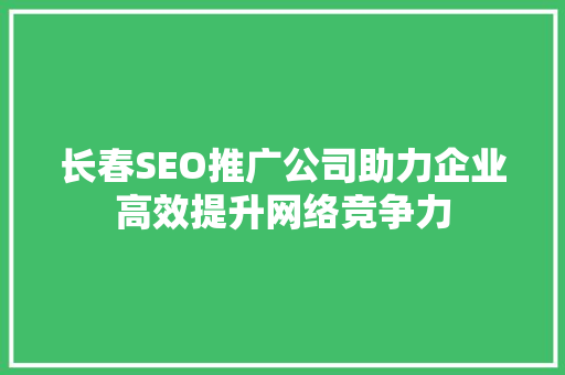 长春SEO推广公司助力企业高效提升网络竞争力