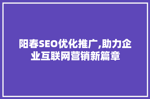 阳春SEO优化推广,助力企业互联网营销新篇章