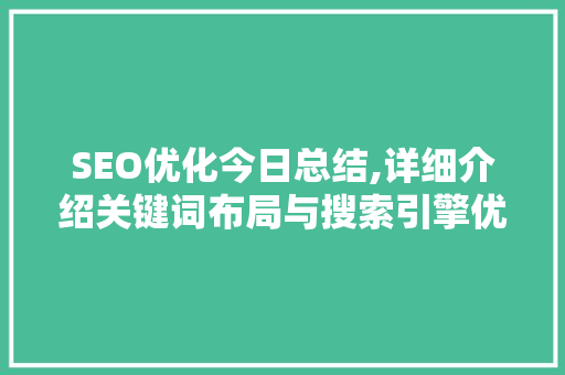 SEO优化今日总结,详细介绍关键词布局与搜索引擎优化步骤