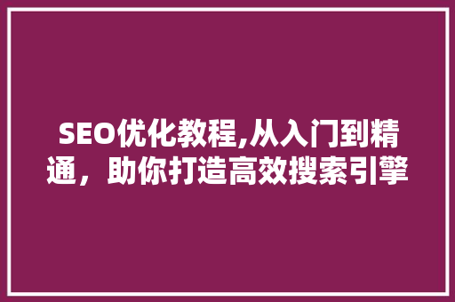 SEO优化教程,从入门到精通，助你打造高效搜索引擎排名