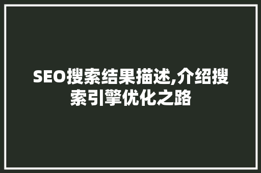 SEO搜索结果描述,介绍搜索引擎优化之路