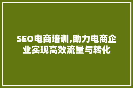 SEO电商培训,助力电商企业实现高效流量与转化