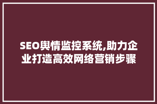 SEO舆情监控系统,助力企业打造高效网络营销步骤