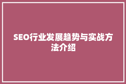 SEO行业发展趋势与实战方法介绍
