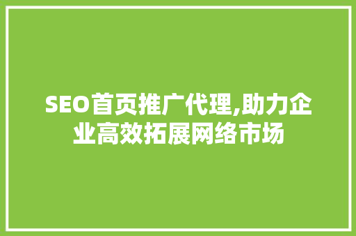 SEO首页推广代理,助力企业高效拓展网络市场