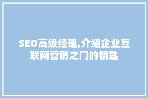 SEO高级经理,介绍企业互联网营销之门的钥匙