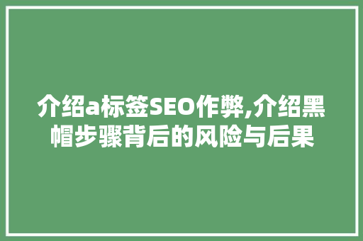 介绍a标签SEO作弊,介绍黑帽步骤背后的风险与后果