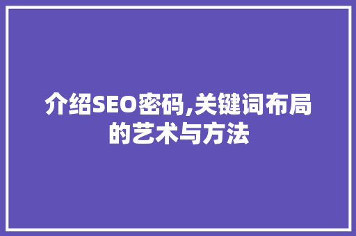 介绍SEO密码,关键词布局的艺术与方法  第1张