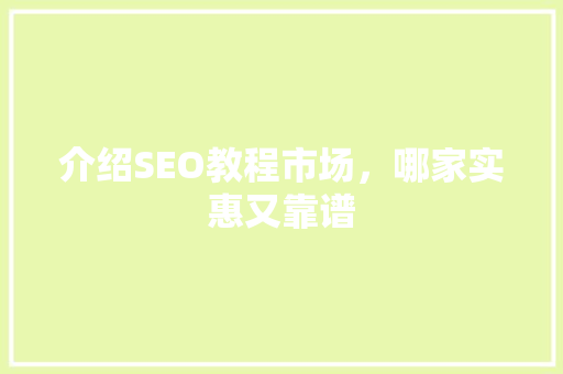 介绍SEO教程市场，哪家实惠又靠谱