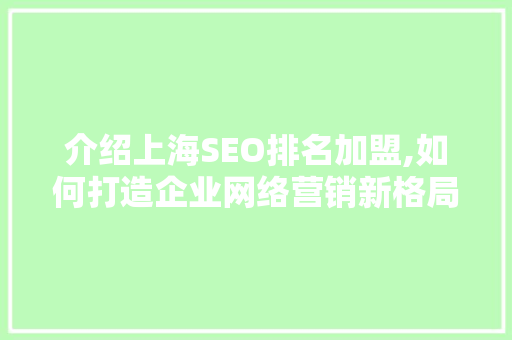 介绍上海SEO排名加盟,如何打造企业网络营销新格局