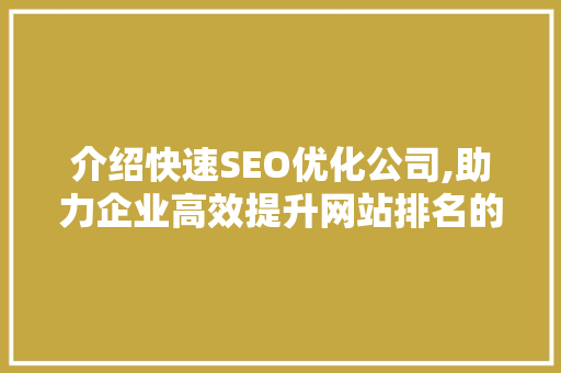 介绍快速SEO优化公司,助力企业高效提升网站排名的秘密武器  第1张