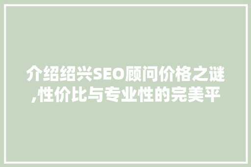 介绍绍兴SEO顾问价格之谜,性价比与专业性的完美平衡