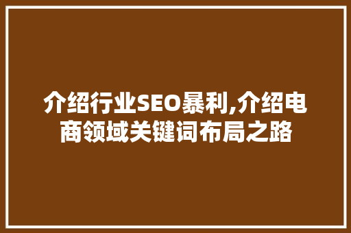 介绍行业SEO暴利,介绍电商领域关键词布局之路  第1张