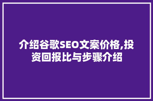 介绍谷歌SEO文案价格,投资回报比与步骤介绍