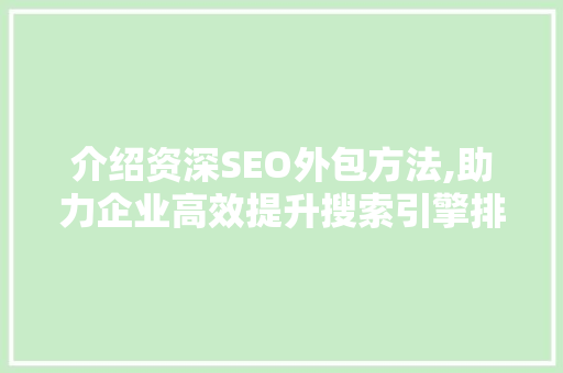 介绍资深SEO外包方法,助力企业高效提升搜索引擎排名