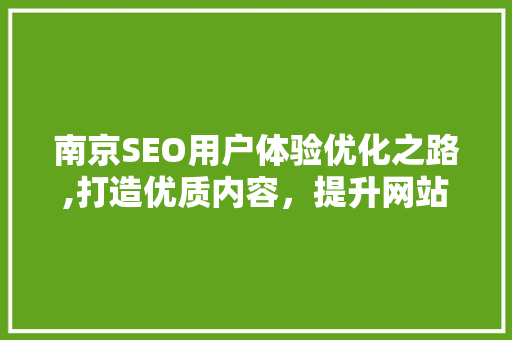 南京SEO用户体验优化之路,打造优质内容，提升网站流量与转化率