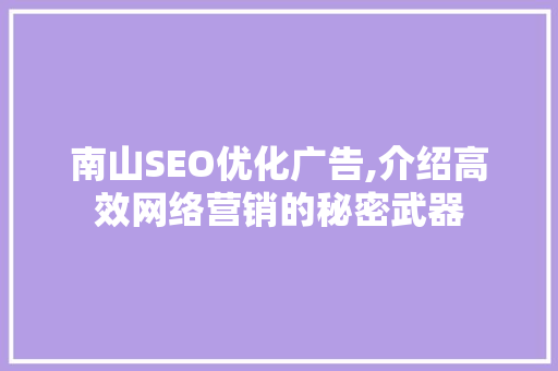 南山SEO优化广告,介绍高效网络营销的秘密武器